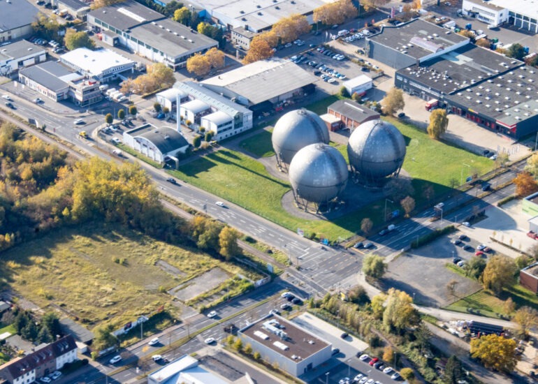 Gasometer- Hoch- Speicherbehälter am Grüner Weg in Aachen im Bundesland Nordrhein-Westfalen