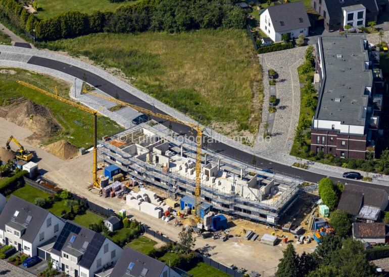 Luftbild Baustelle zum Neubau eines Wohnhauses in Sankt Hubert im Bundesland Nordrhein-Westfalen, Deutschland