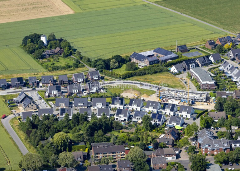 Luftbild Baustelle zum Neubau eines Wohnhauses in Sankt Hubert im Bundesland Nordrhein-Westfalen, Deutschland