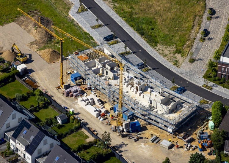 Luftbild Baustelle zum Neubau eines Wohnhauses in Sankt Hubert