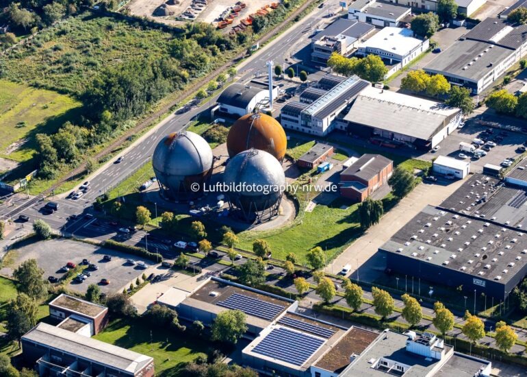 Luftbild Gasometer- Hoch- Speicherbehälter am Grüner Weg in Aachen im Bundesland Nordrhein-Westfalen