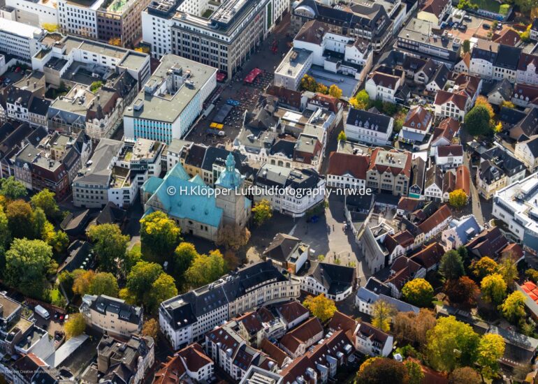 Luftbildfotografie Herbstluftbild Stadtansicht vom Innenstadtbereich in Recklinghausen