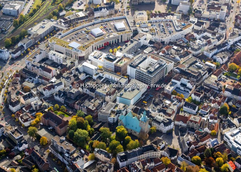 Luftbildfotografie Herbstluftbild Stadtansicht vom Innenstadtbereich in Recklinghausen