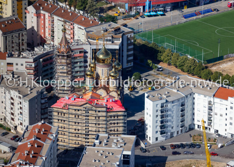 Luftbild Hochhaus- Ensemble an der Straße Branka Copica, Gunduliceva in Banja Luka in Republika Srpska, Bosnien und Herzegowina